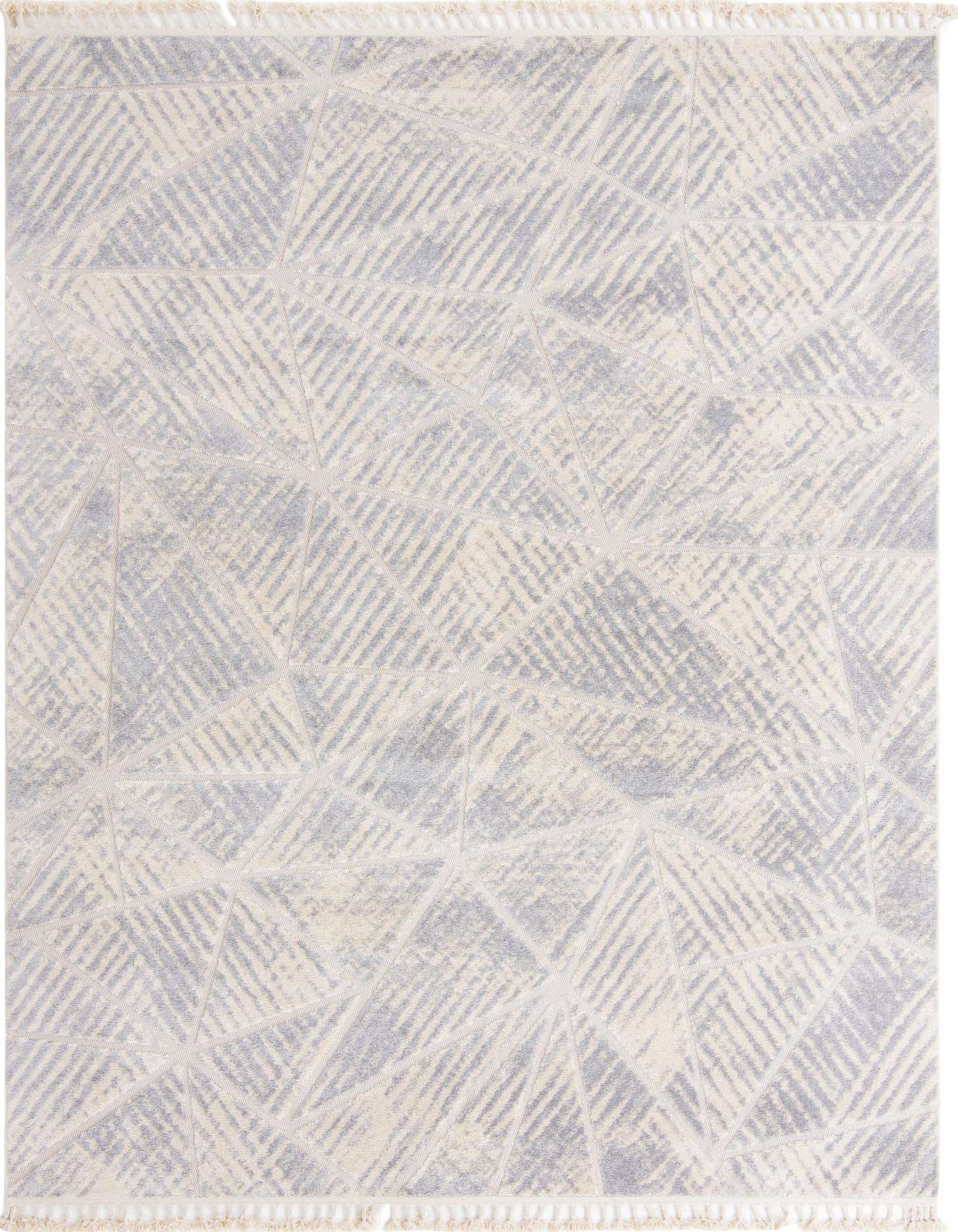 A 9x12 rectangular ivory and cream rug with a modern geometric pattern and textured high-low pile.