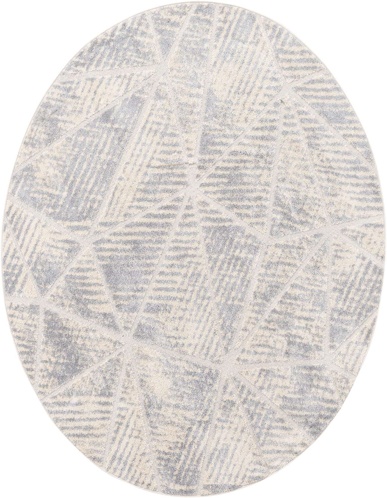 A round 7' 0 x 7' 0 Arlo rug in ivory and cream with a modern transitional geometric pattern and textured high/low pile.