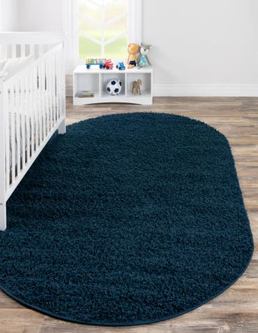  5' 3 x 8' Solid Shag Oval Rug