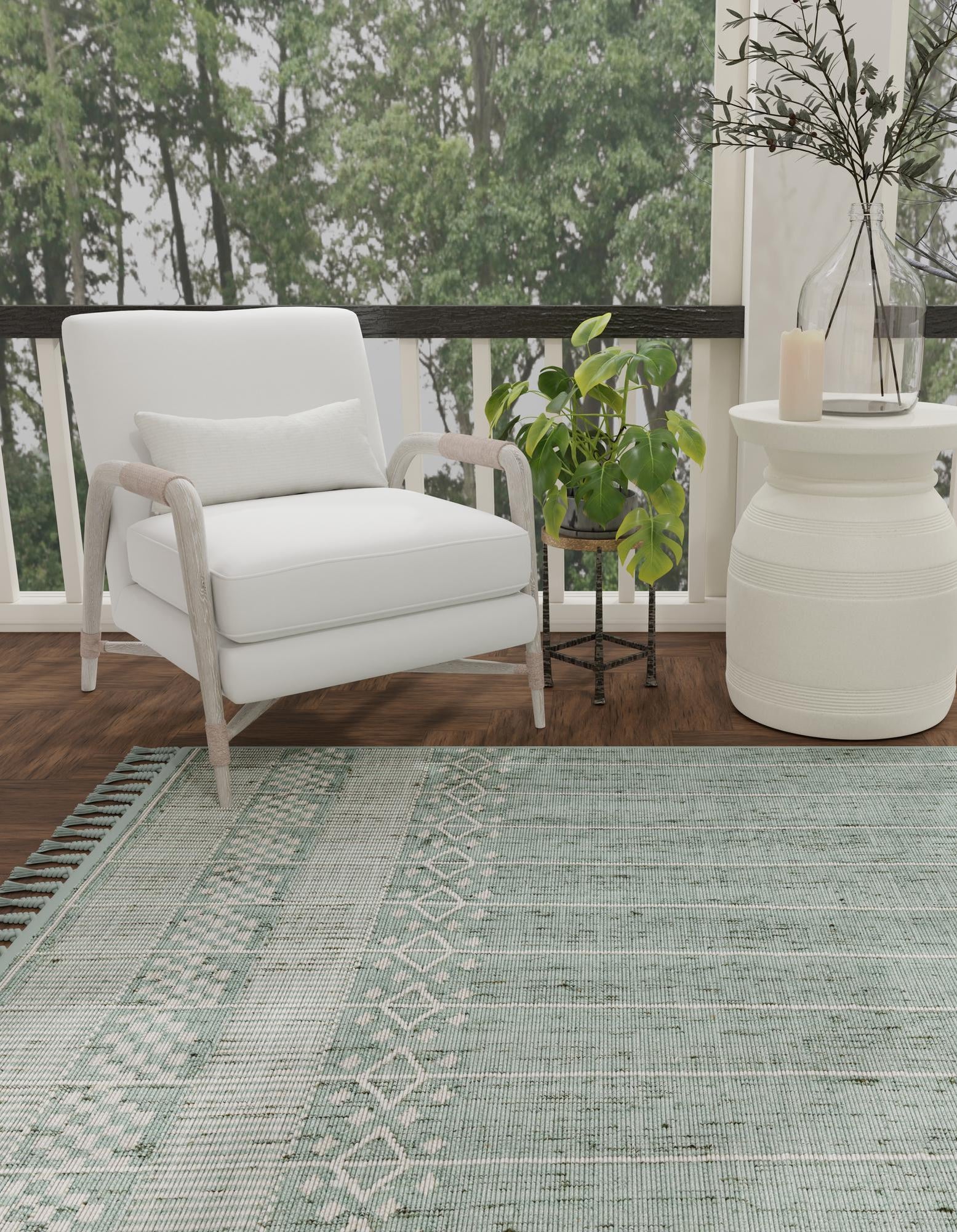 Sea Green 5' 1 x 8' Hand Woven Eco Bohemian Indoor Indoor / Outdoor Rug ...