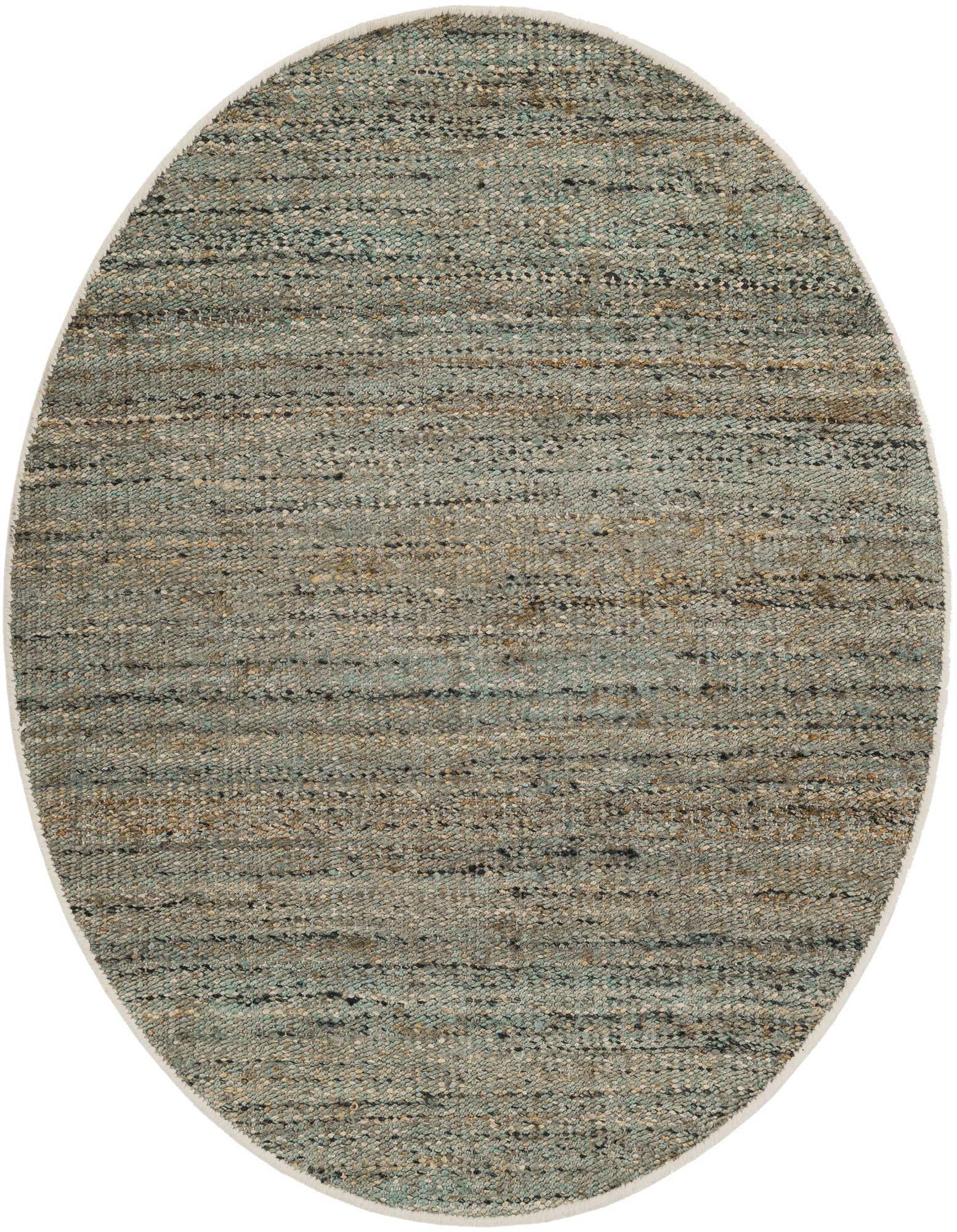 A 4' 1 round blue and ivory jute rug with a rustic, modern solid pattern and textured flatweave.