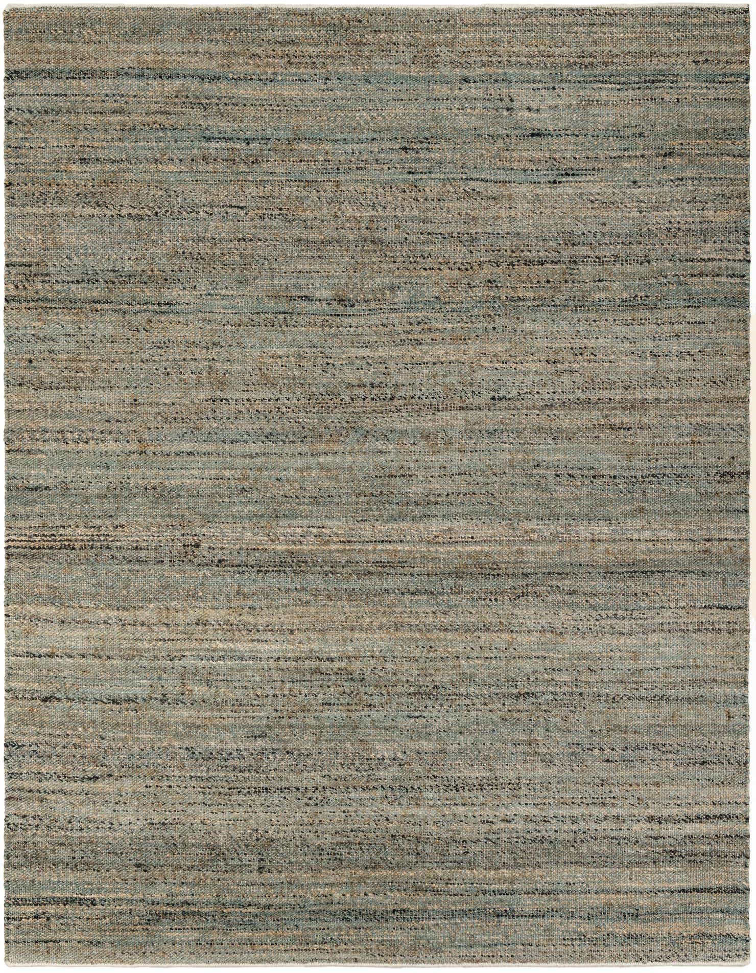 A square 7'10" x 7'10" Rugs.com Palm Beach Jute rug featuring a textured flatweave in blues, ivories, and creams, suitable for indoor spaces.