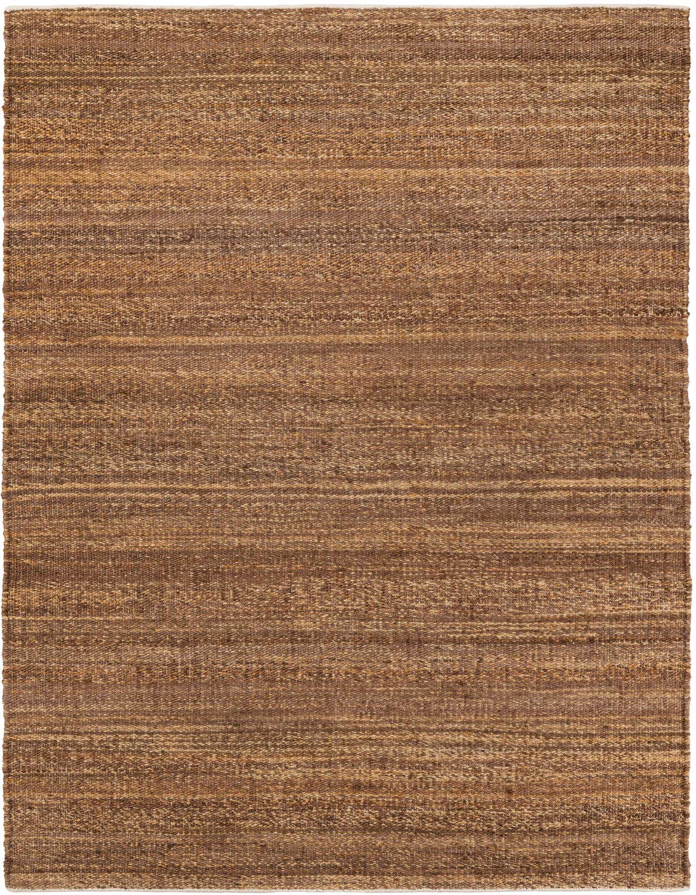 A 5x8 rectangular brown jute and wool blend rug with a textured flatweave pattern, ideal for a living room or office.