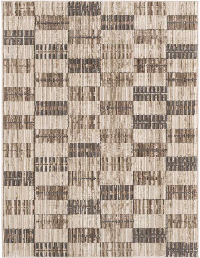A 6 ft runner rug featuring a textured, abstract block pattern in varying shades of brown, tan, and cream.