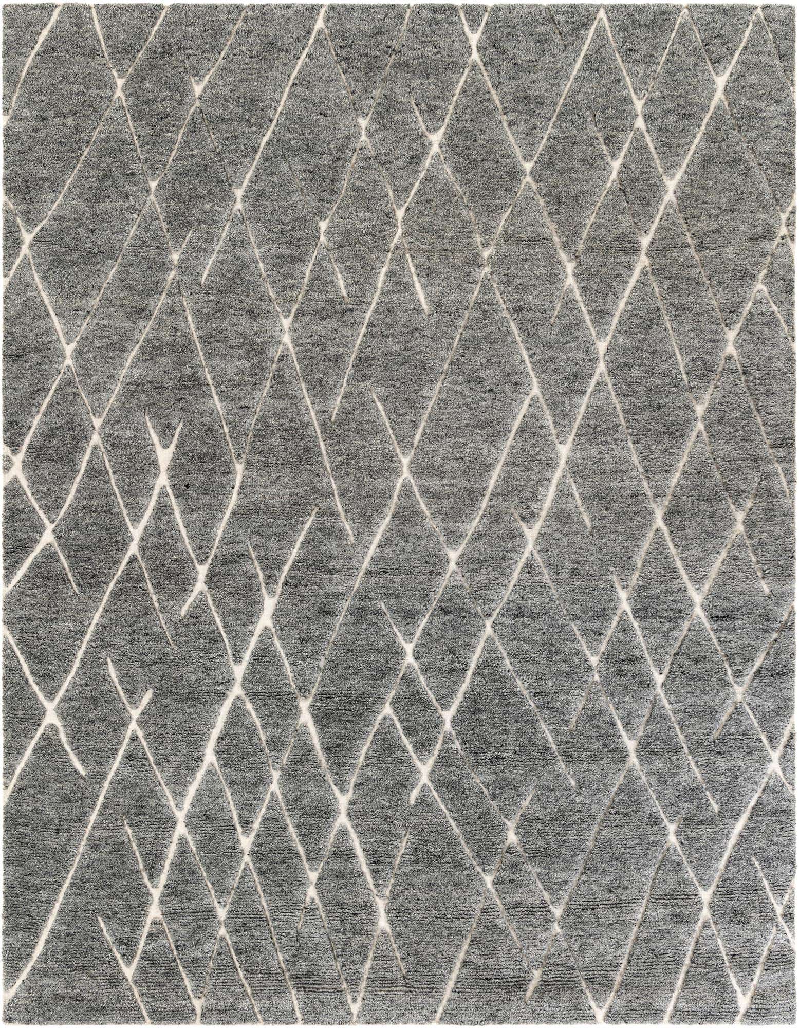 A rectangular 8x10 gray modern area rug with a textured diamond pattern in lighter gray, suitable for a living room.