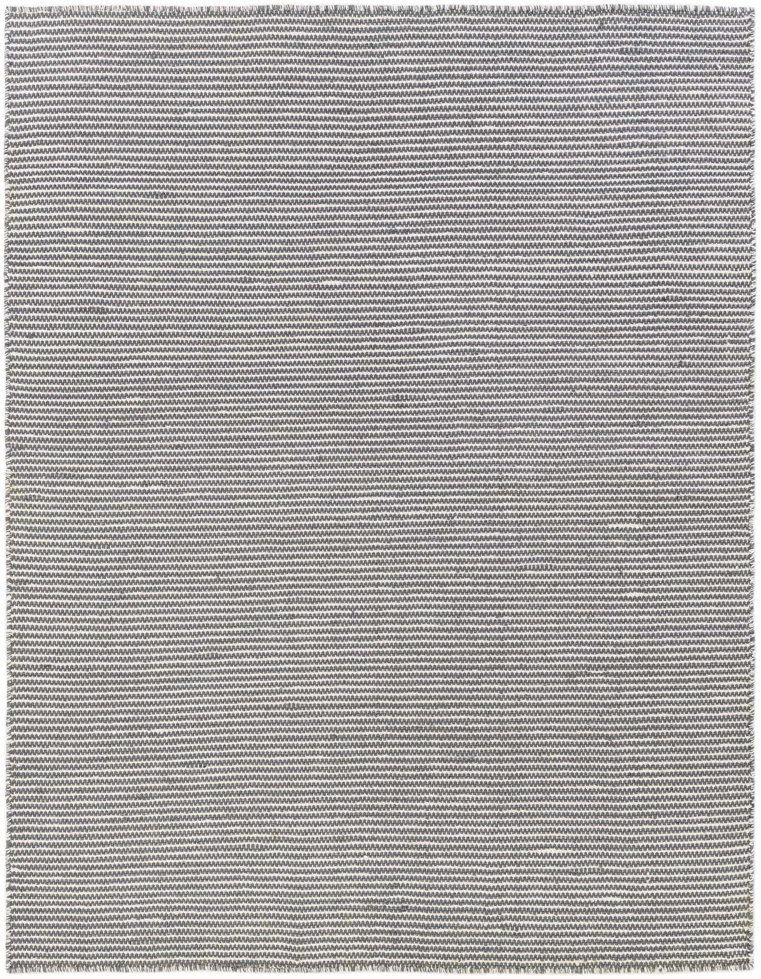 A 5'1" square Jill Zarin Palm Springs Outdoor rug featuring a textured flatweave pattern of silver and off-white horizontal stripes.