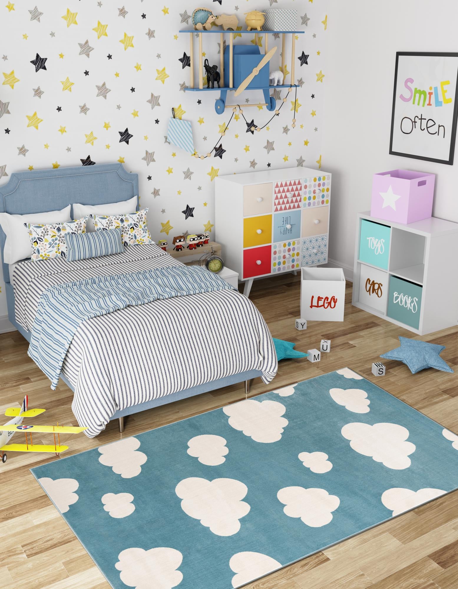 Sky blue 6' x 9' Whimsy Kids Rug | Rugs.com