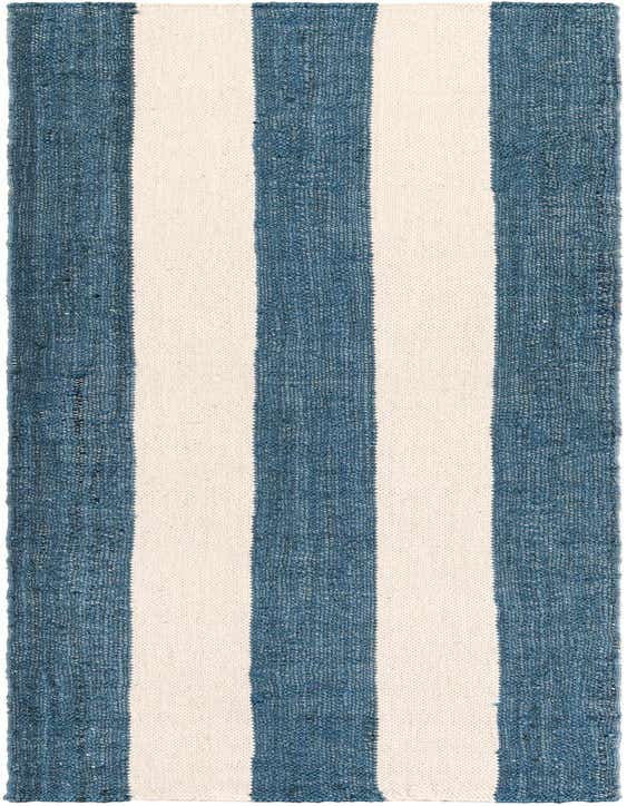 A 10 ft runner rug featuring wide vertical stripes in textured sky blue and cream, perfect for a hallway.