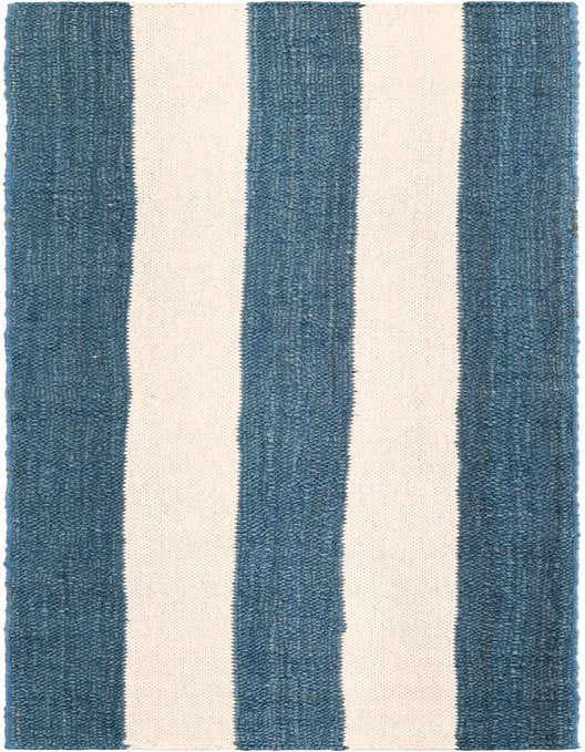 A Jill Zarin Hamptons 8 ft runner rug featuring thick sky blue and off-white vertical stripes, showcasing its textured flatweave.