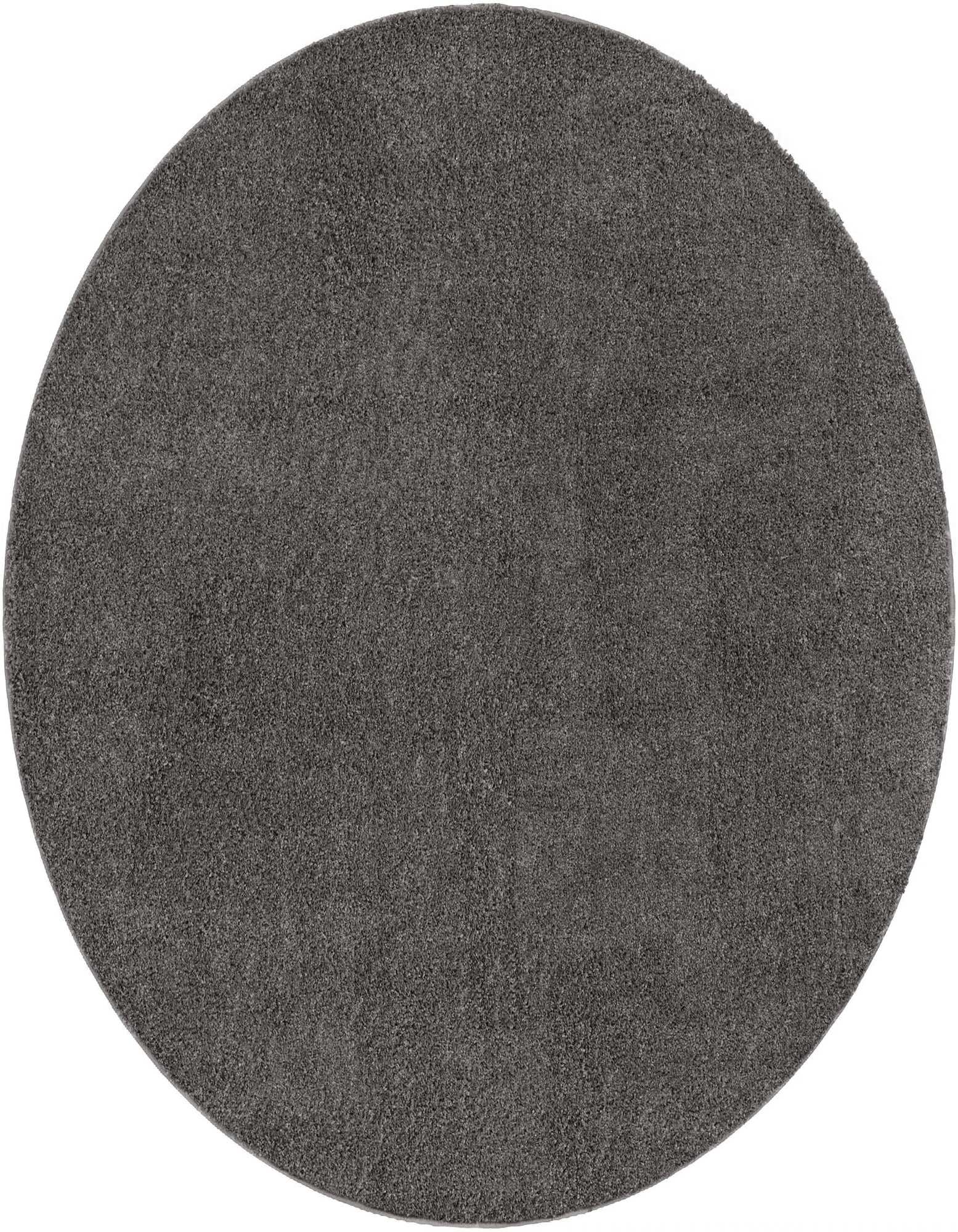 A 5' 0 x 5' 0 round gray shag rug with a soft, textured pile, perfect for adding modern comfort to any indoor space.