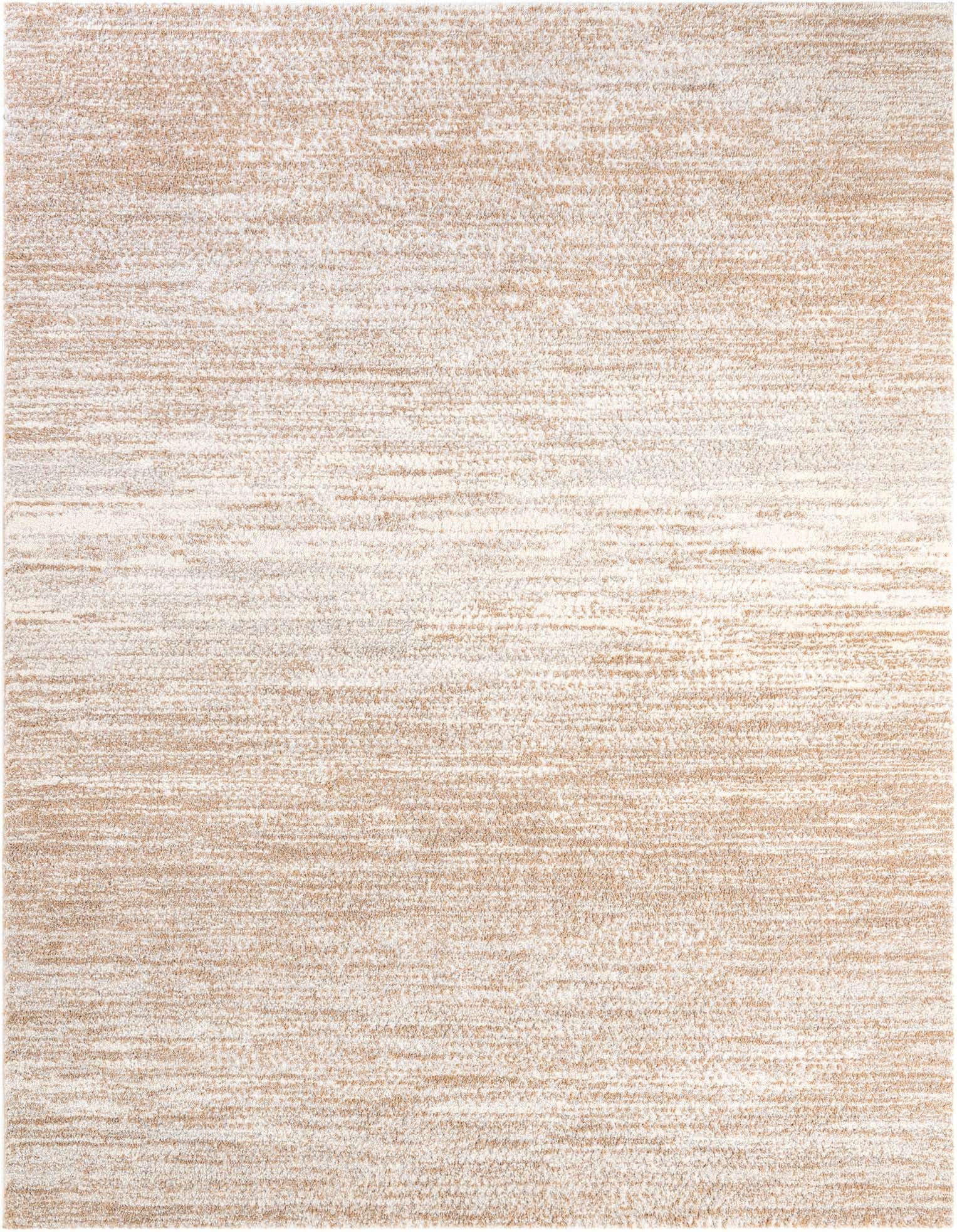 A rectangular 8x10 modern area rug with an abstract, textured pattern in ivory and cream tones.