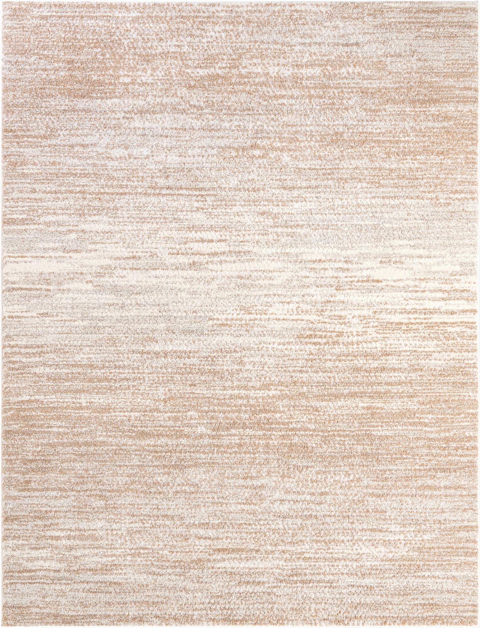 A rectangular 8x10 modern area rug with an abstract, textured pattern in ivory and cream tones.