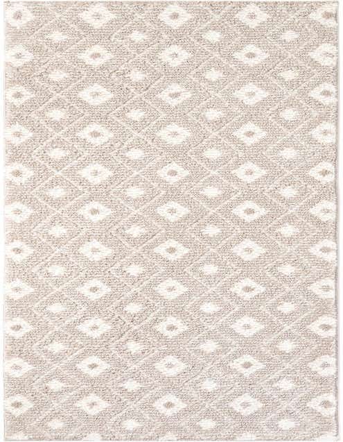 A 10 ft runner rug from the Rugs.com Sepia collection, featuring a modern geometric pattern in ivories, creams, and grays with a textured medium pile.