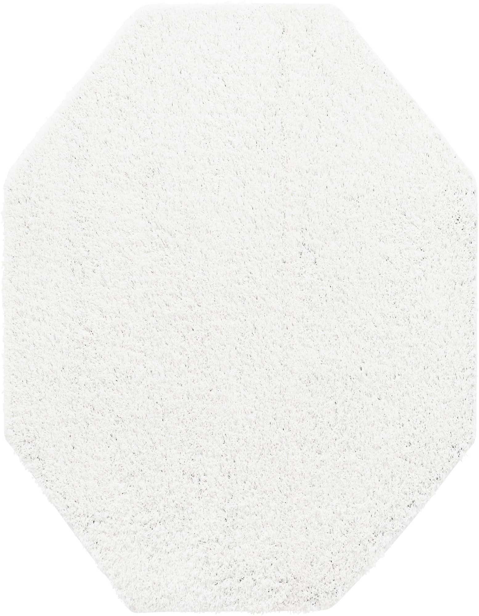 A soft, plush white octagon shag rug, 6' x 6', perfect for adding modern comfort to any indoor space.