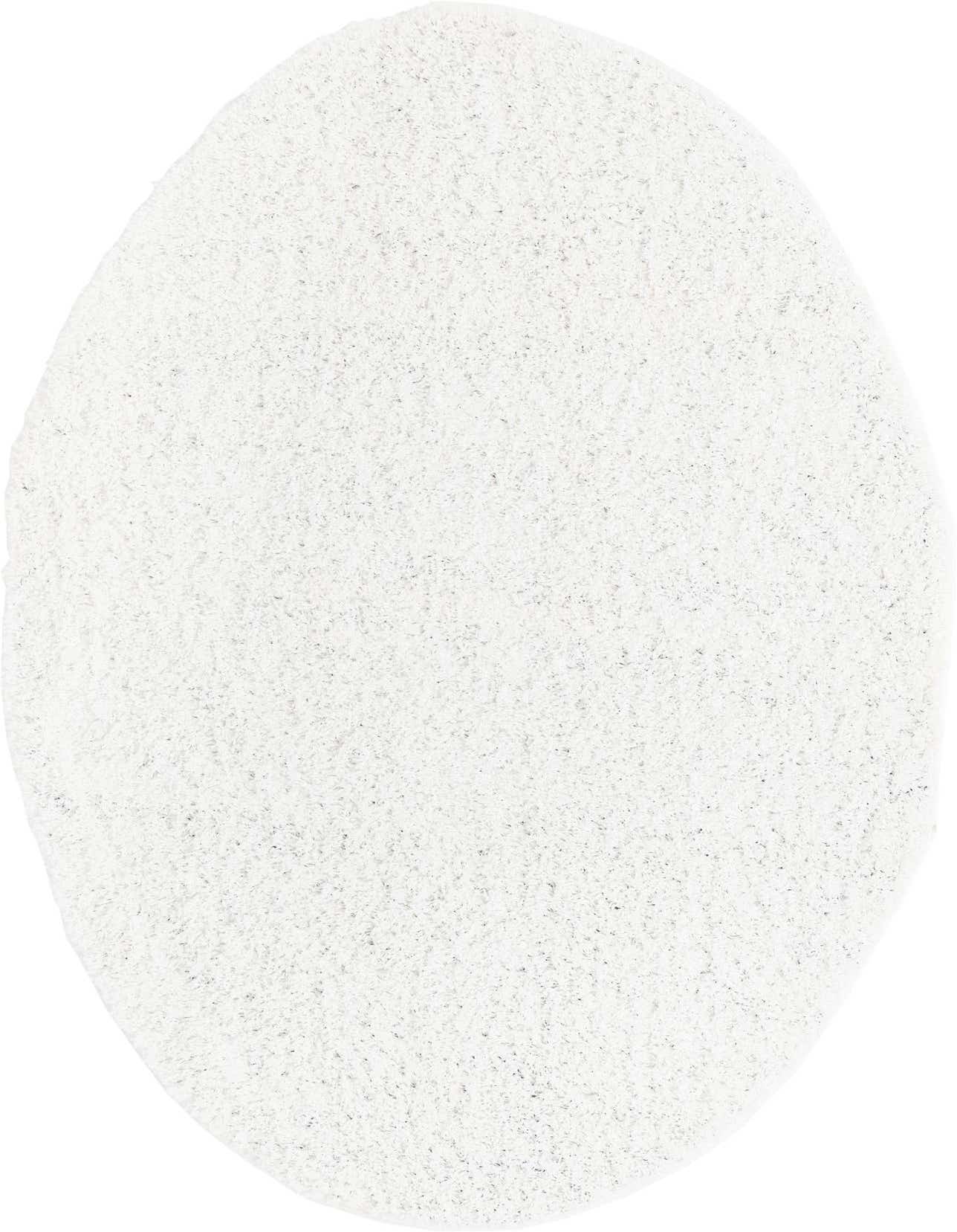 A soft, plush 5' x 8' oval white shag rug, perfect for adding warmth and texture to any indoor space.
