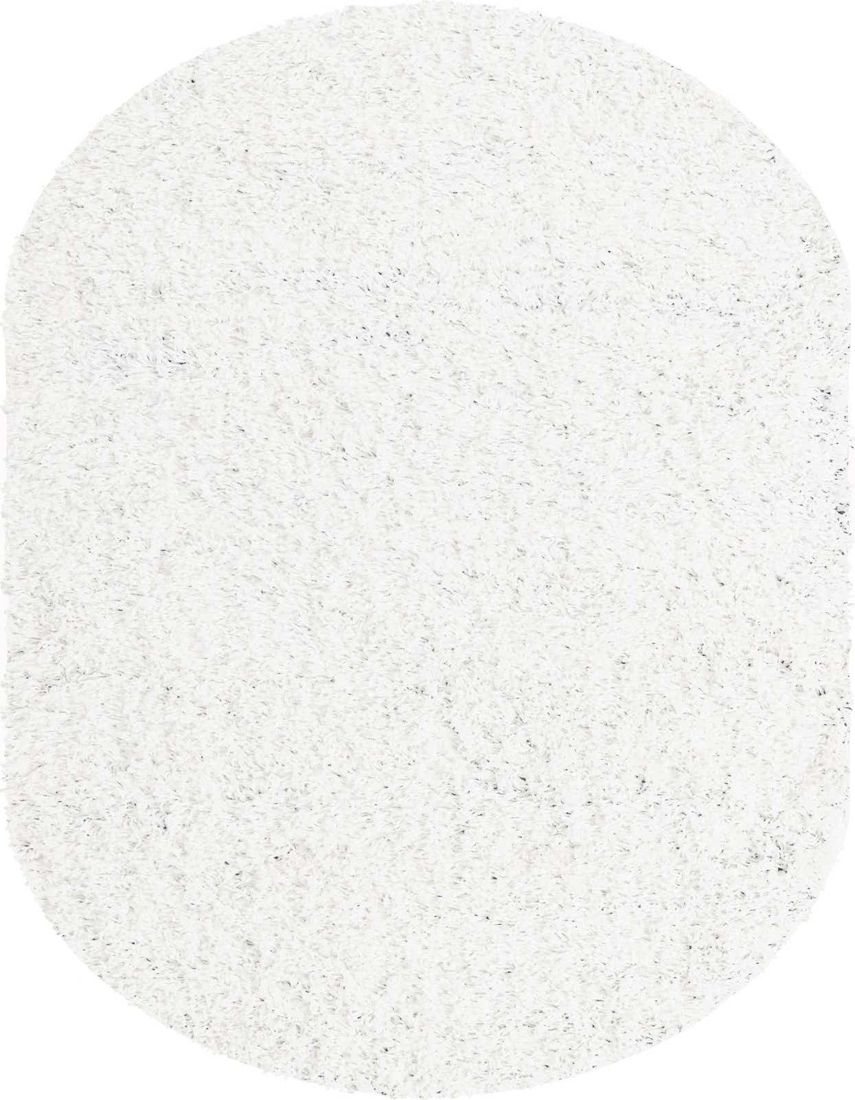 A soft, plush 3' 3 x 5' 3 oval white shag rug with a modern, solid design, perfect for adding cozy texture to any indoor space.