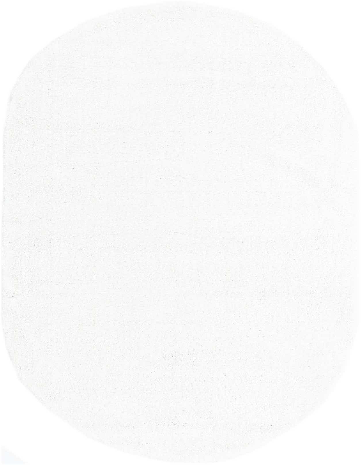 A soft white 5' x 8' oval area rug with a textured pile, perfect for a modern or minimalist indoor space.