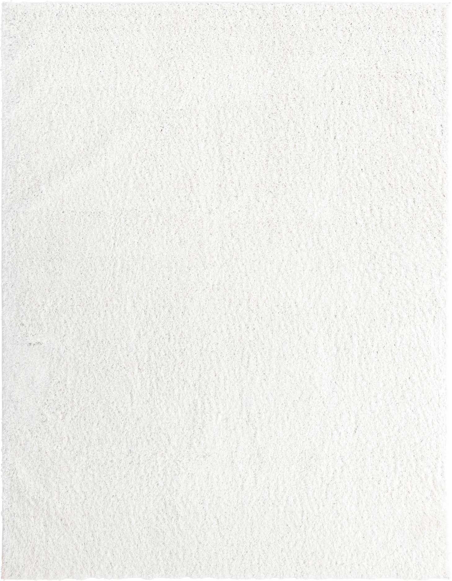 A soft, plush 8x11 rectangular white shag rug with a textured pile, perfect for a modern living room.