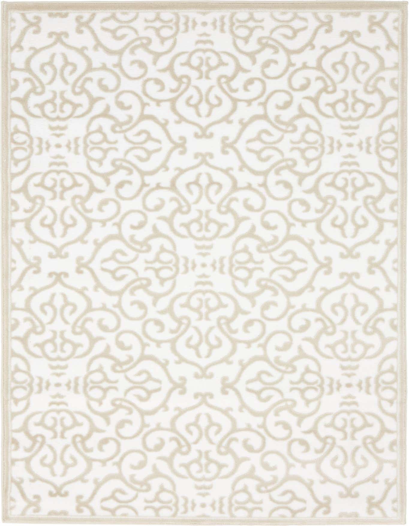A 4x6 rectangular Nepal collection rug in white with a subtle textured botanical pattern, ideal for a living room.