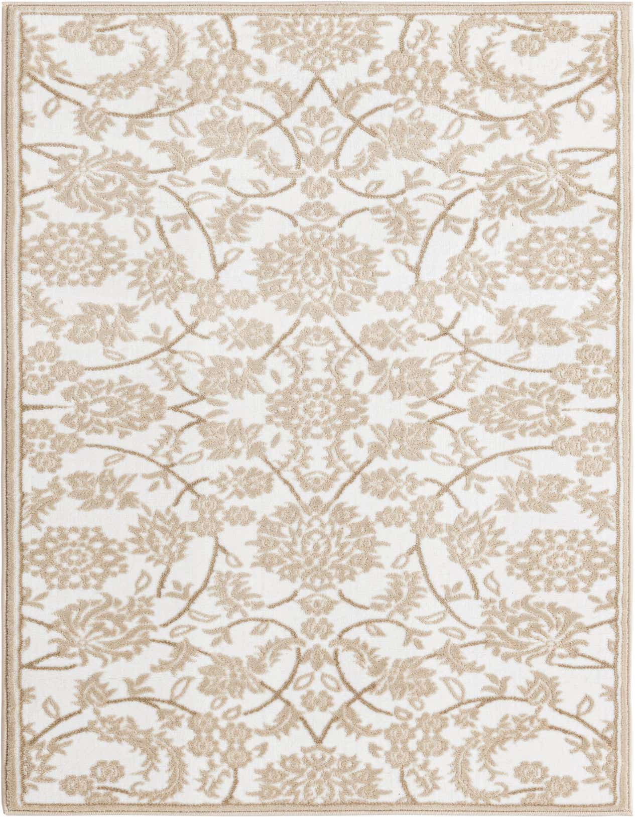 A 3x5 rectangular Nepal rug featuring a traditional floral pattern in white and beige with a textured pile.