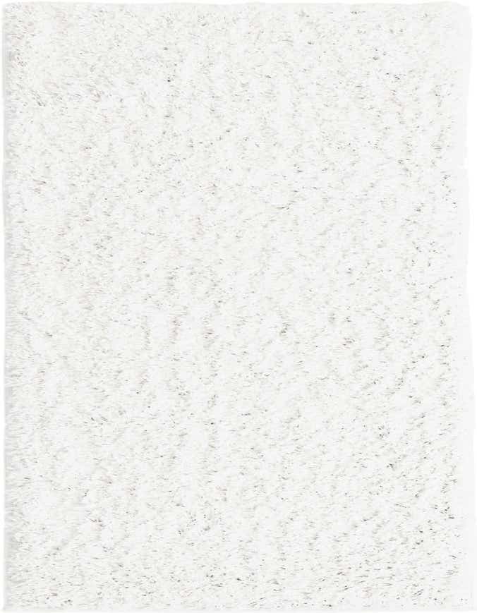 A soft, plush 7 ft white shag runner rug with a modern, solid design, perfect for a hallway.
