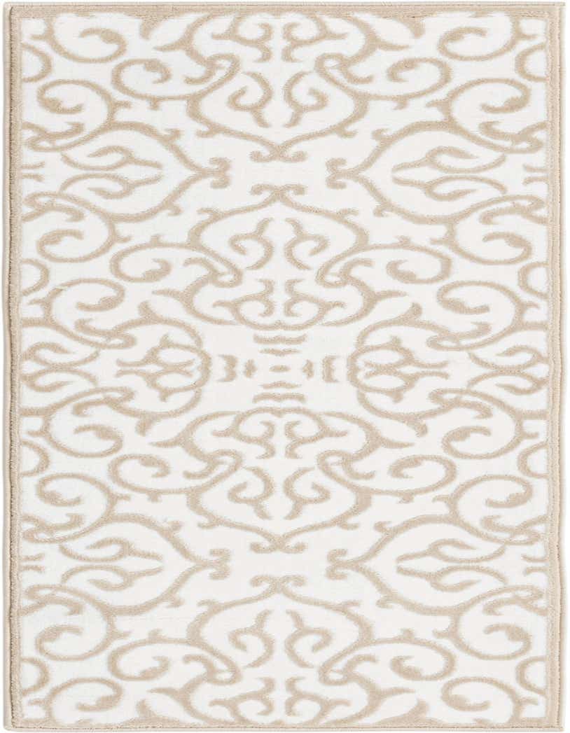 A 5 ft runner rug from the Nepal collection, featuring a white background with a textured beige floral pattern.