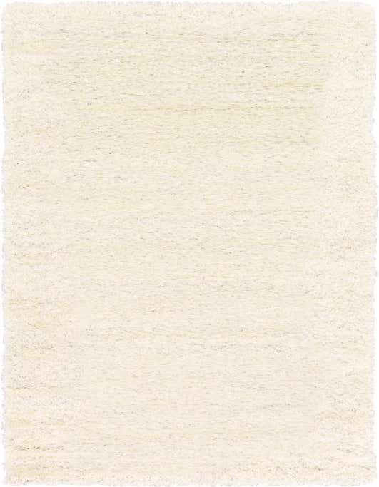 A 6 ft runner rug from the Solid Shag collection, featuring a plush, textured white pile, perfect for a hallway.