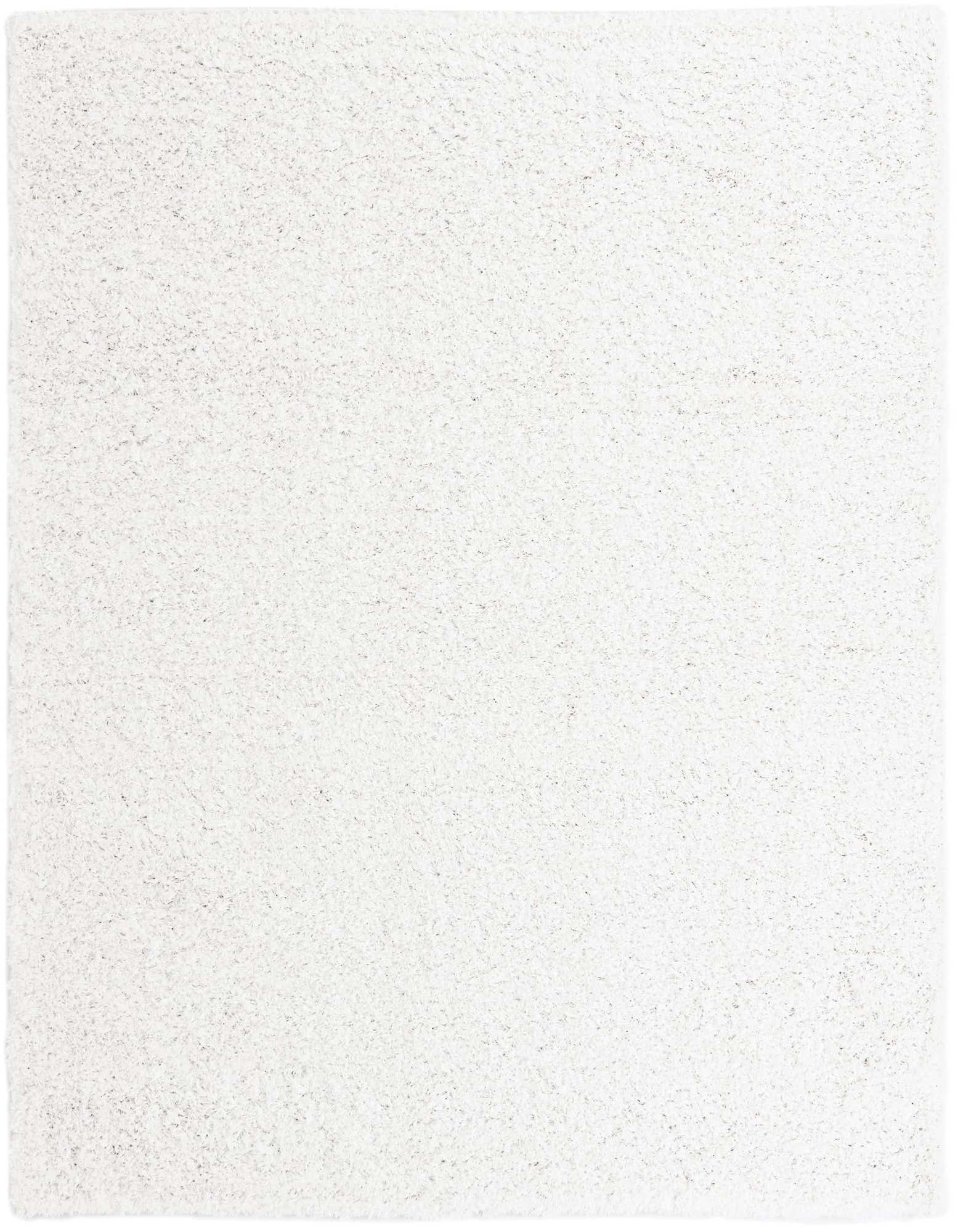 A soft, plush 7' 10 x 7' 10 square white shag rug with a textured pile, perfect for a modern indoor living space.