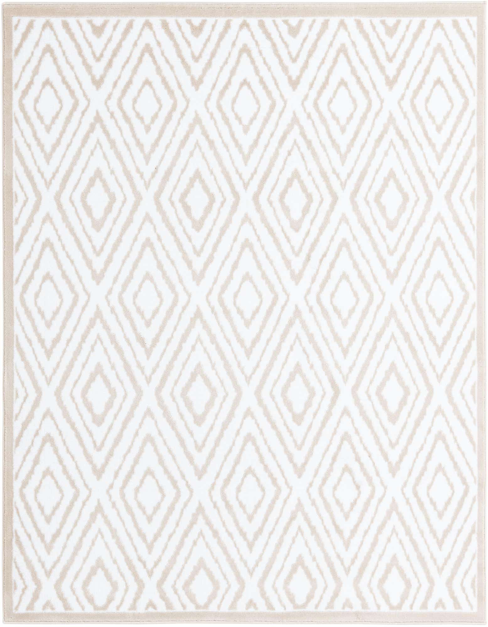 A 6' 0 x 6' 0 square white modern area rug with a textured high/low pile diamond pattern in light beige.