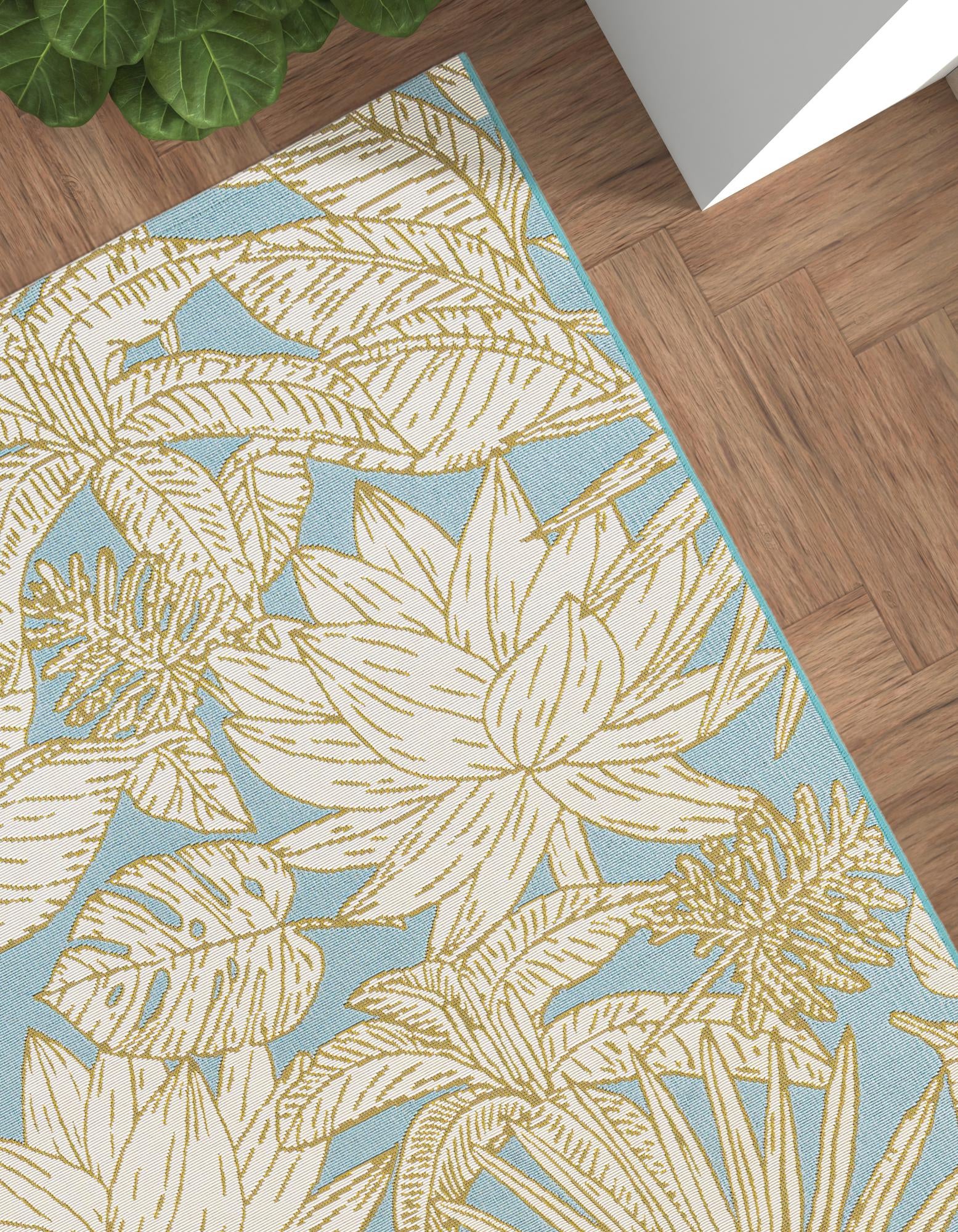 Soft Blue 5' x 7' Botanical Indoor / Outdoor Rug | Rugs.com