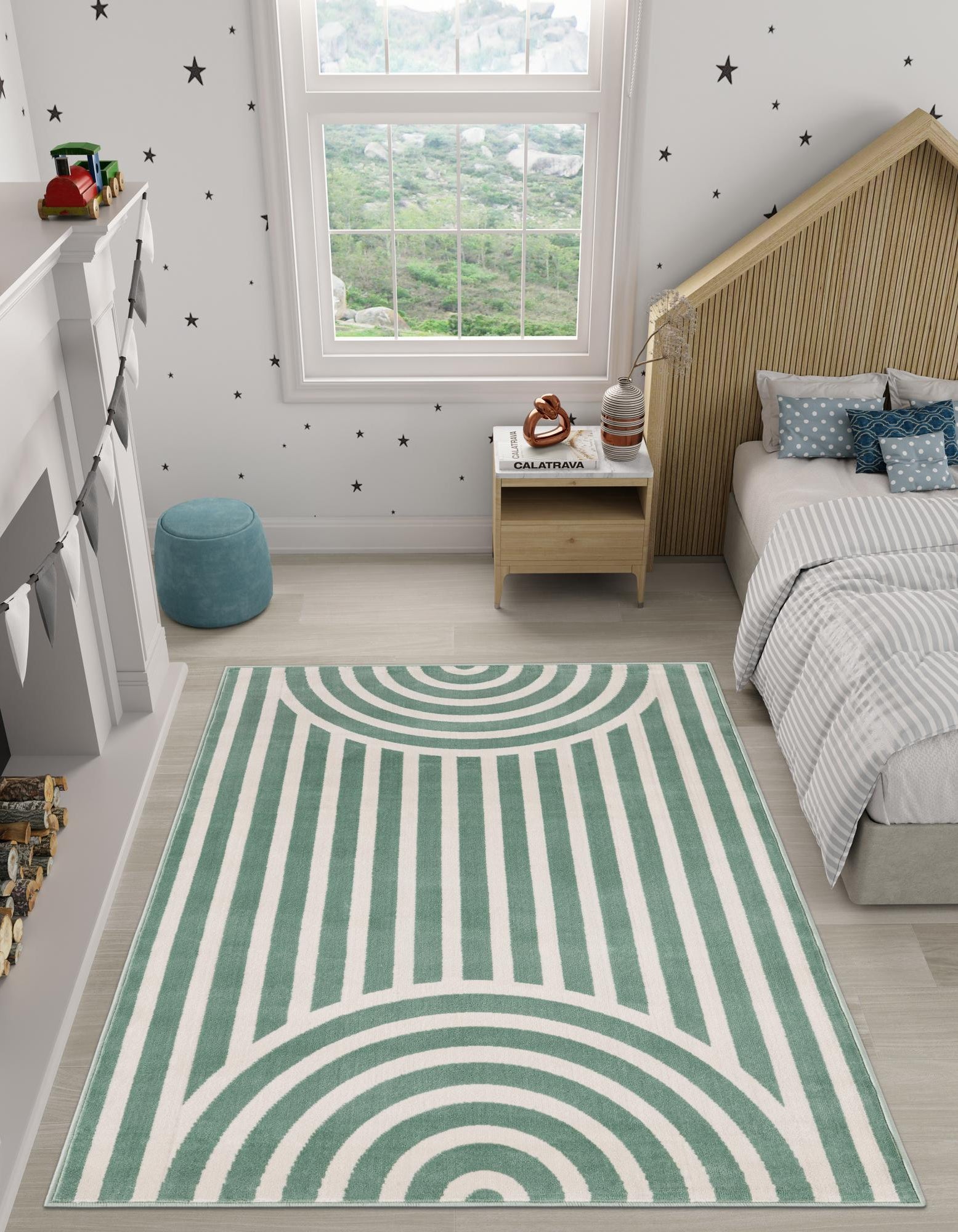 Soft Green 5' 3 x 8' Whimsy Kids Rug | Rugs.com