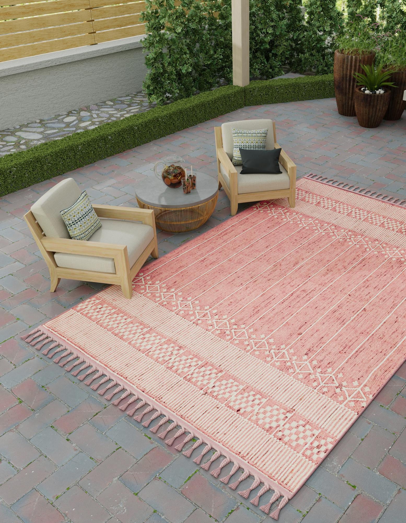 SOFT PINK 7' 10 x 10' Hand Woven Eco Bohemian Indoor Indoor / Outdoor ...