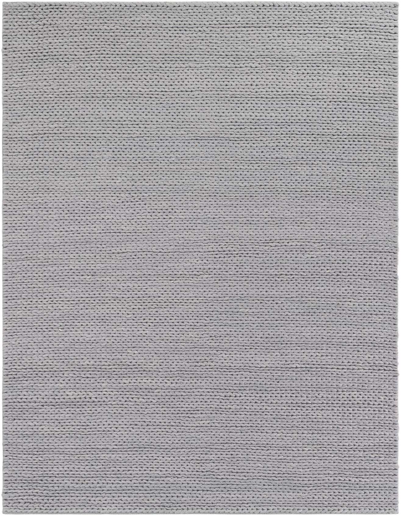 A 6x9 rectangular gray New Zealand wool rug with a modern, textured solid pattern, suitable for an office or living room.