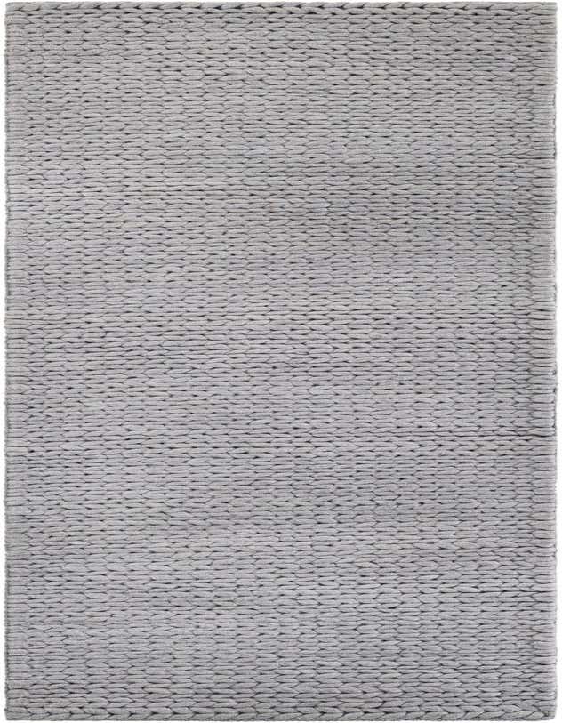 A close-up view of a gray 6 ft runner rug from the Lana New Zealand Wool collection, featuring a thick, textured, braided weave.