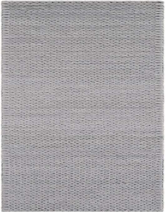 A gray 8 ft runner rug with a textured, hand-braided wool design, perfect for a hallway.