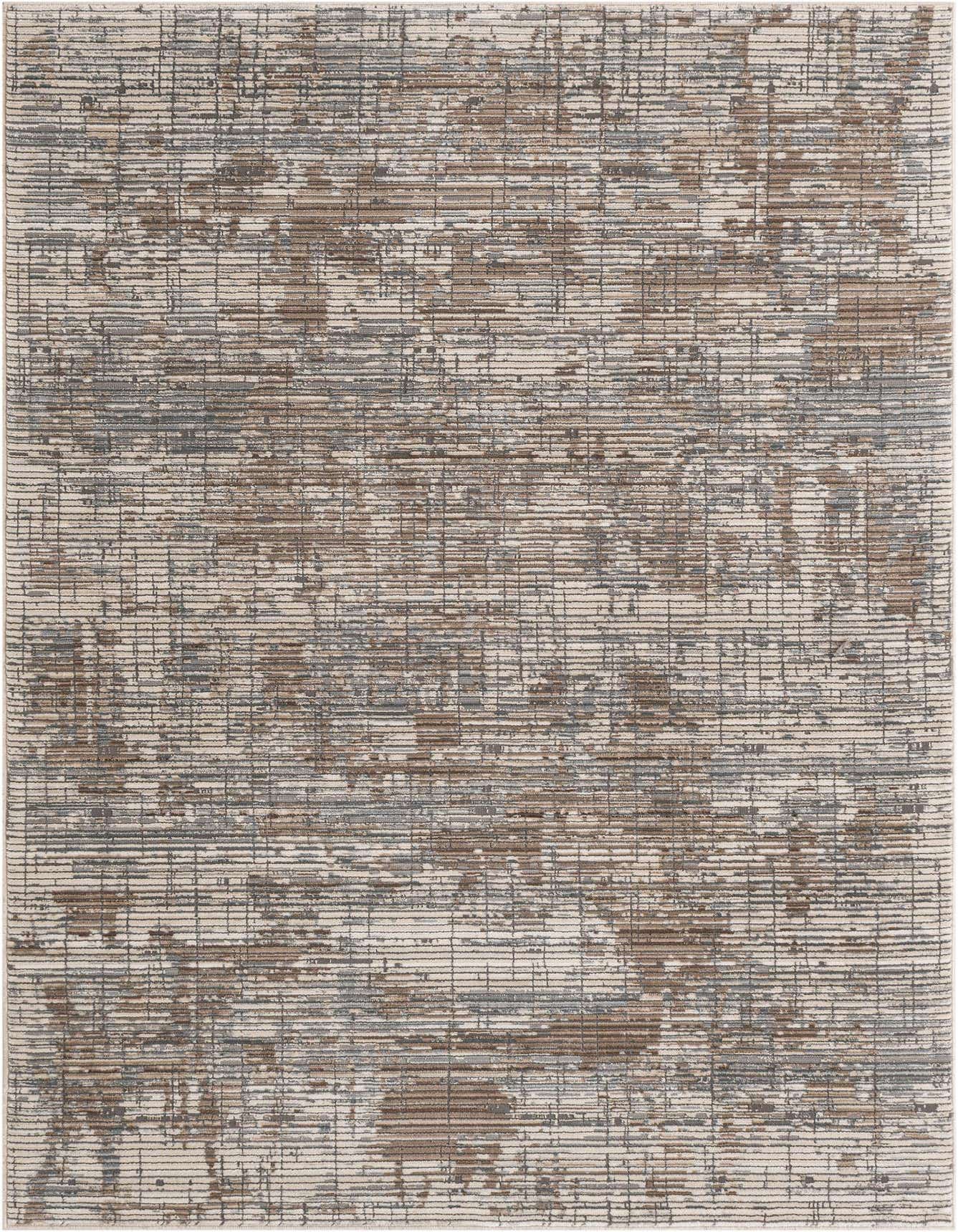 A 4x6 rectangular flatweave rug featuring an abstract pattern in shades of brown, tan, and white.