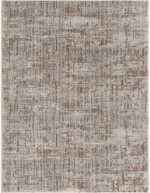 A flat-pile 8 ft runner rug in shades of brown, tan, and white with a distressed, abstract pattern, ideal for a hallway.