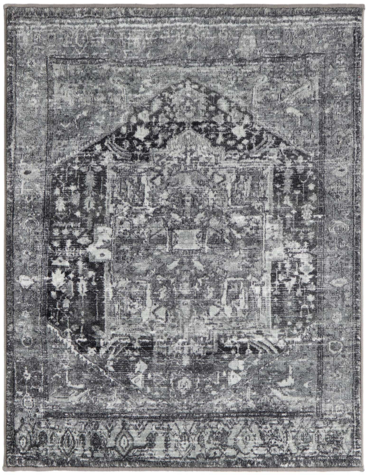 A square Medina rug (3' 3 x 3' 3) featuring a distressed gray and silver traditional medallion pattern.