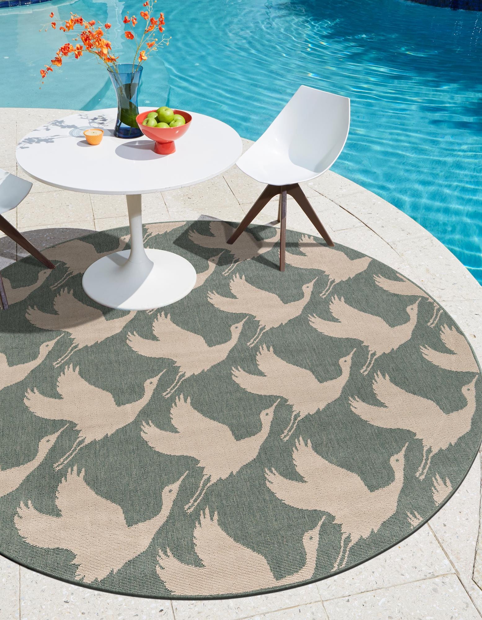 Stone Blue 5' x 5' Coastal Outdoor Round Rug | Rugs.com