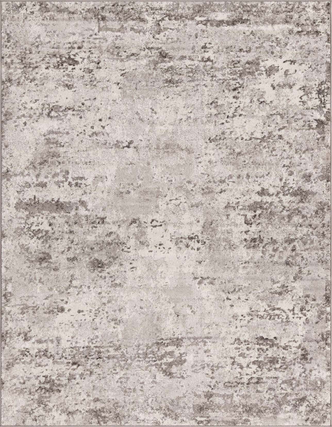 A 5x8 rectangular gray area rug with a distressed, minimalist pattern, perfect for a modern living room.