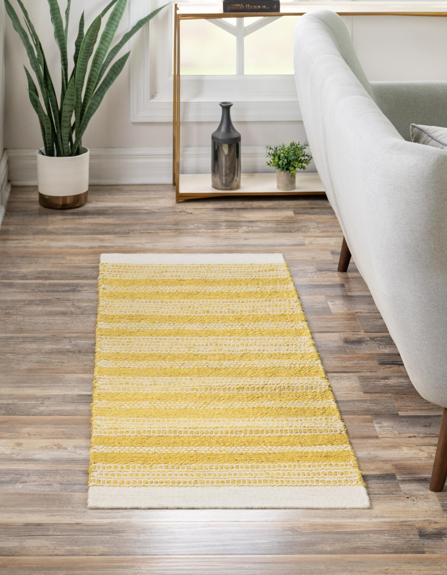 Sunshine Yellow 2' x 6' 1 Hand Woven Lariat Runner Rug | Rugs.com