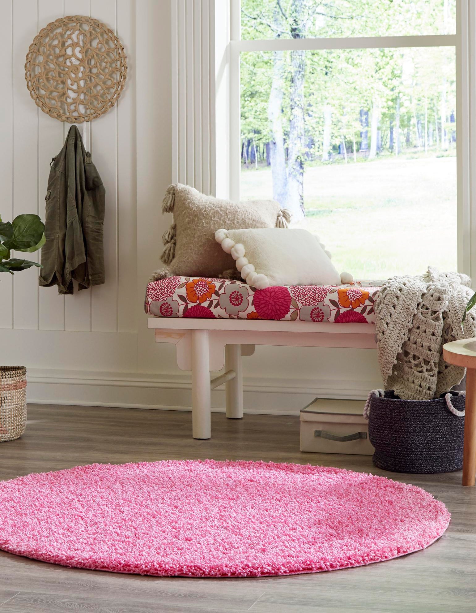 Taffy Pink 5' 3 x 5' 3 Solid Shag Round Rug | Rugs.com