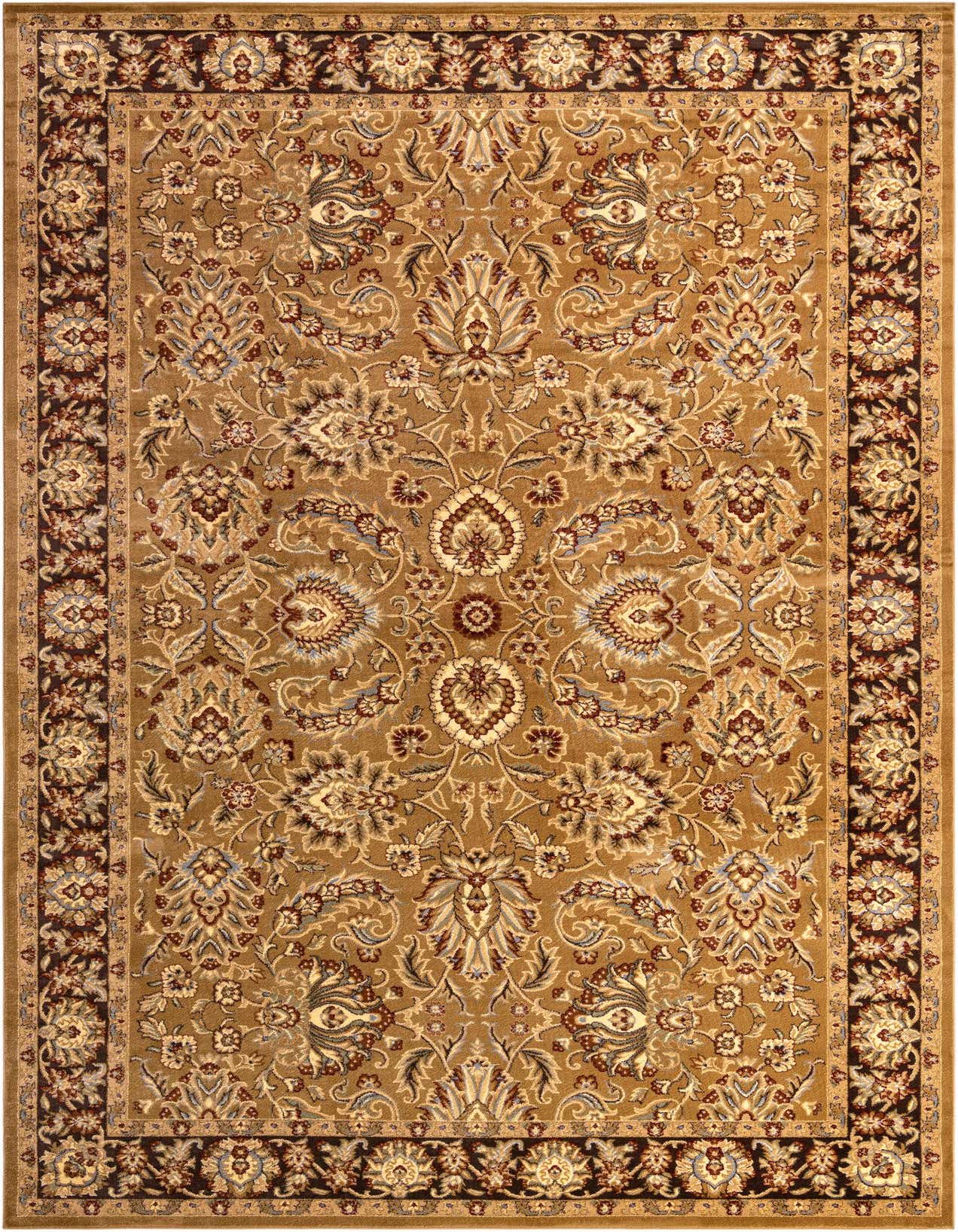 A 10x16 rectangular Aditi rug featuring a traditional French floral pattern in shades of brown, tan, and cream.