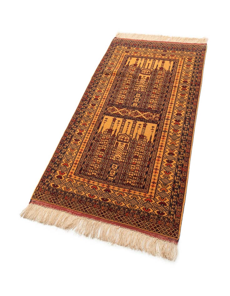 Detail image of  4' 1 x 6' 4  Hand Knotted Afghan Akhche Oriental Wool Rug