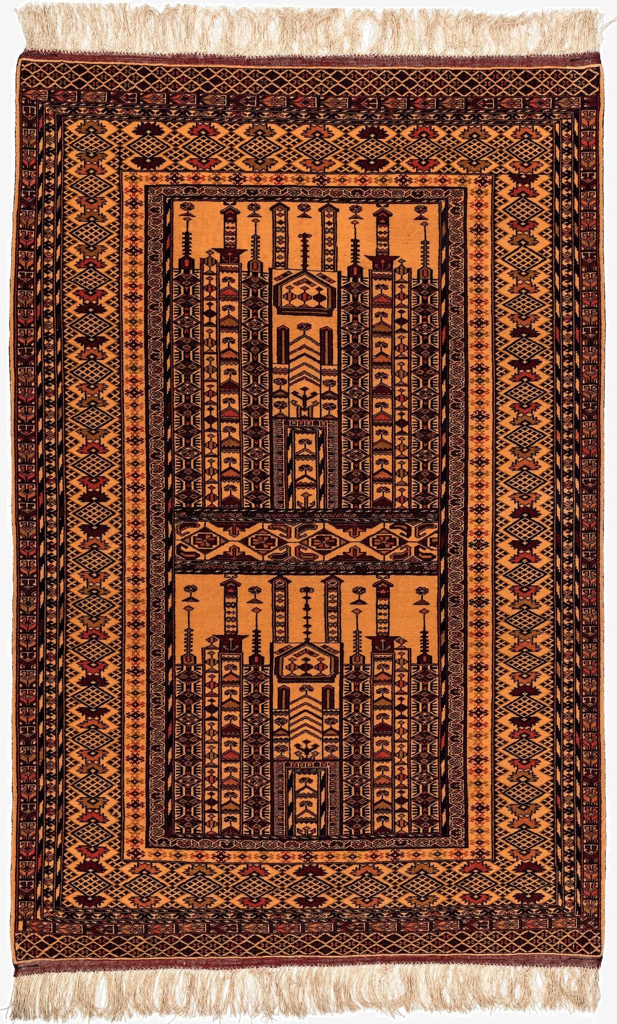  4' 1 x 6' 4  Hand Knotted Afghan Akhche Oriental Wool Rug
