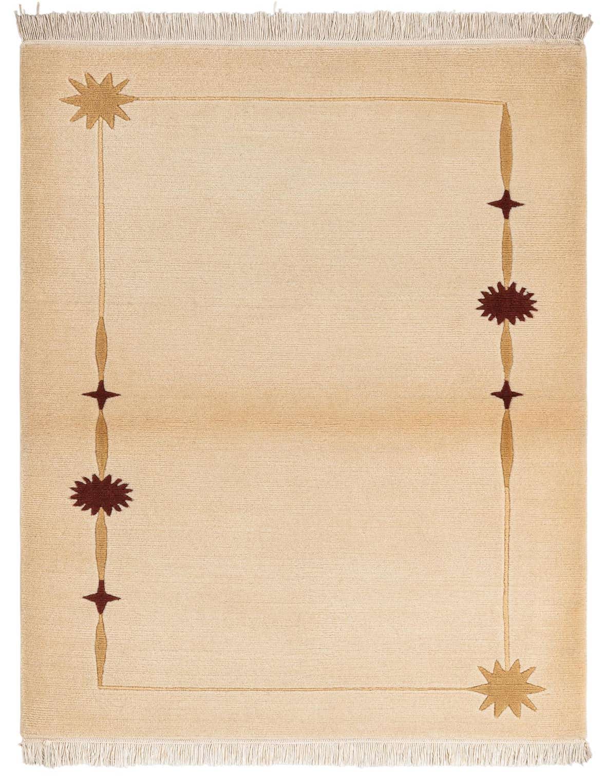 A 3x5 rectangular Darya rug with a cream field and a modern oriental border featuring brown and tan star and floral motifs.