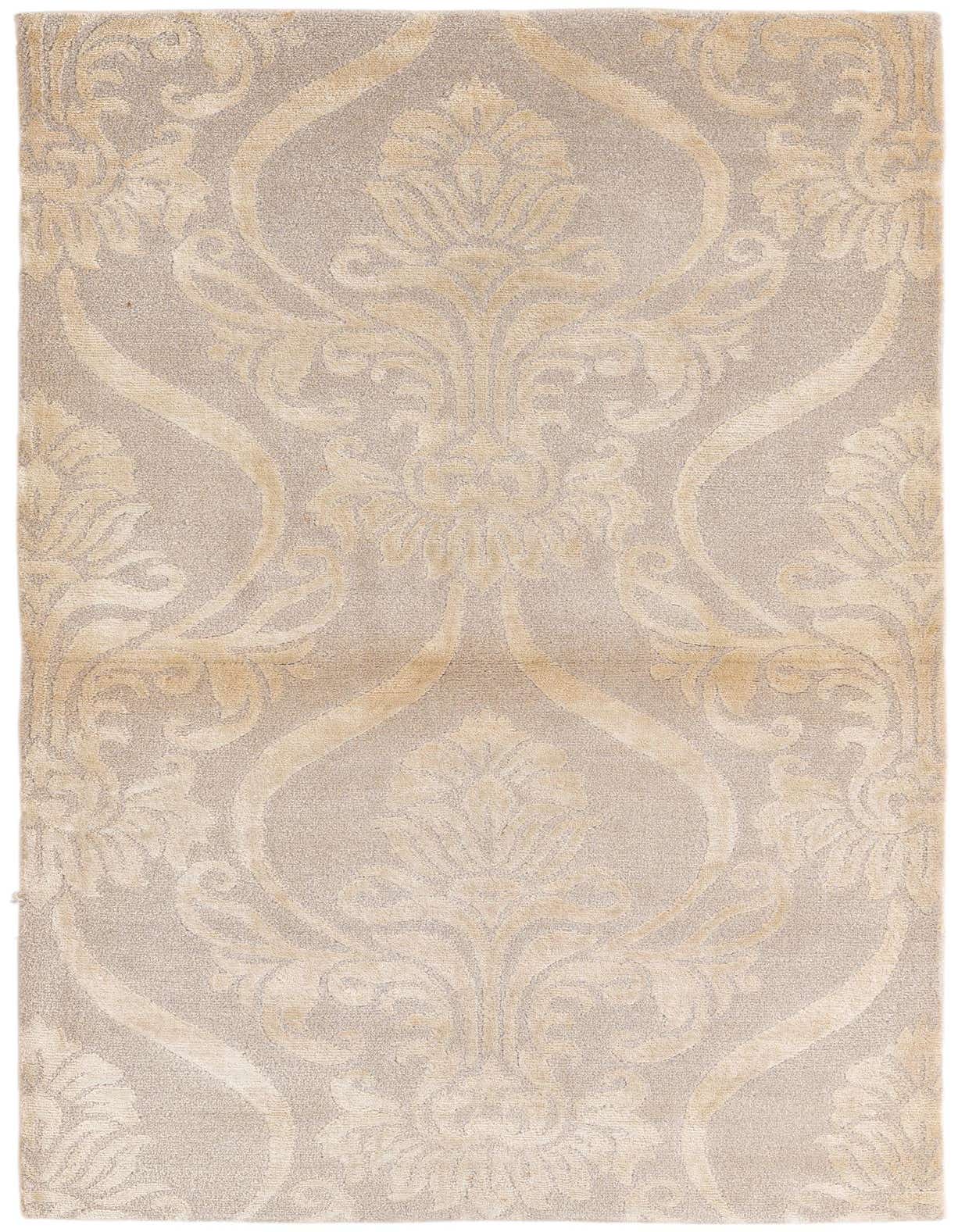 A 3x5 rectangular Darya rug with a modern damask pattern in shades of brown, tan, and cream.