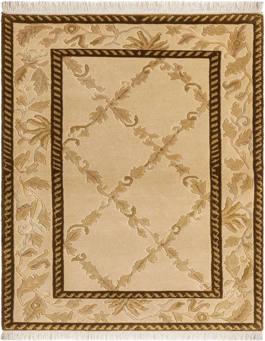 A 3x5 rectangular Darya rug with a cream background, brown border, and tan modern oriental floral patterns.