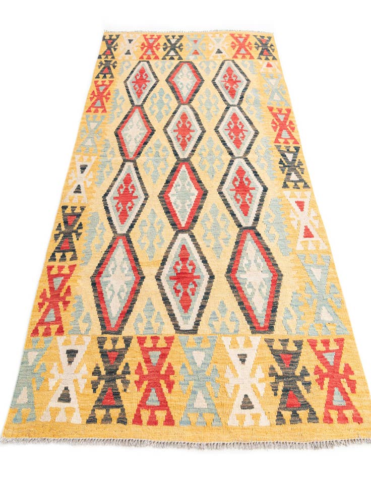 Detail image of  4' 3 x 6' 3  Hand Woven Kilim Maymana Wool Rug