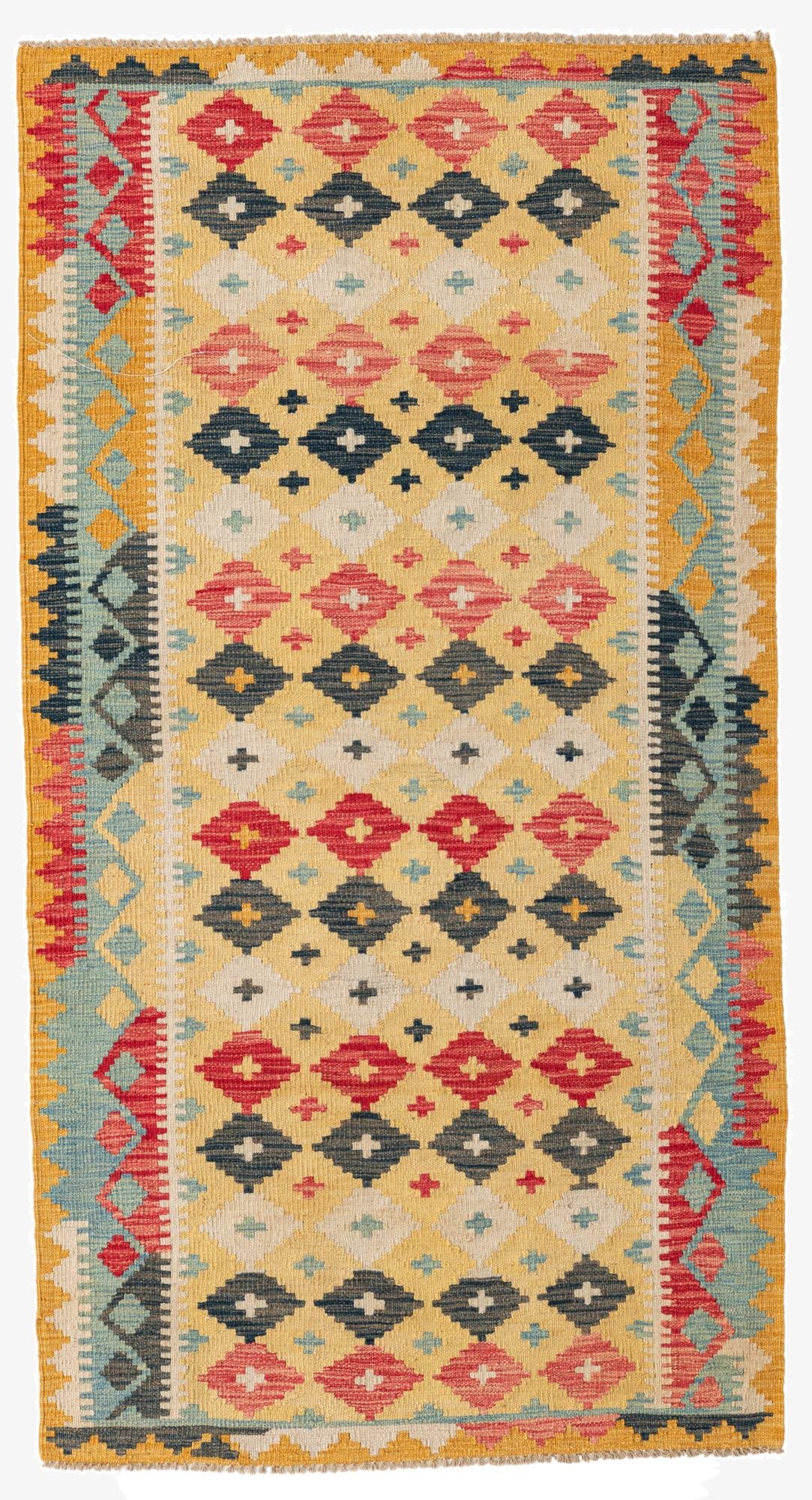 3' 5 x 6' 5  Hand Woven Kilim Maymana Wool Rug